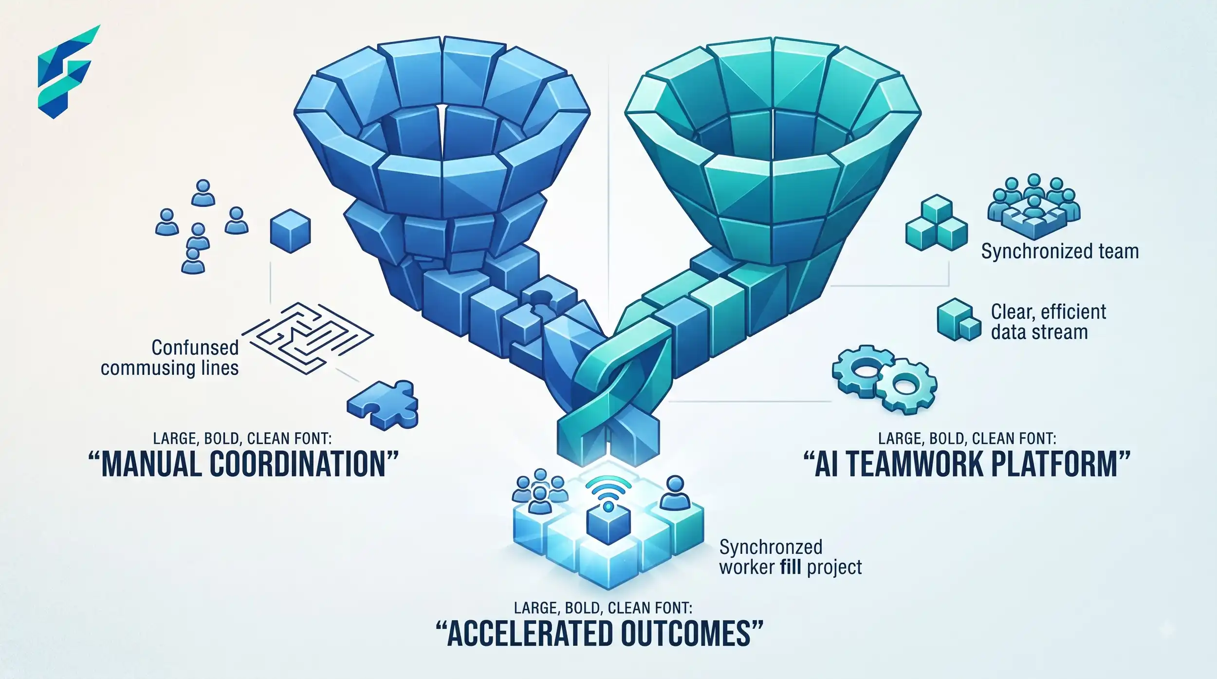 Visual comparison of scattered collaboration tools versus consolidated AI-powered workflow
