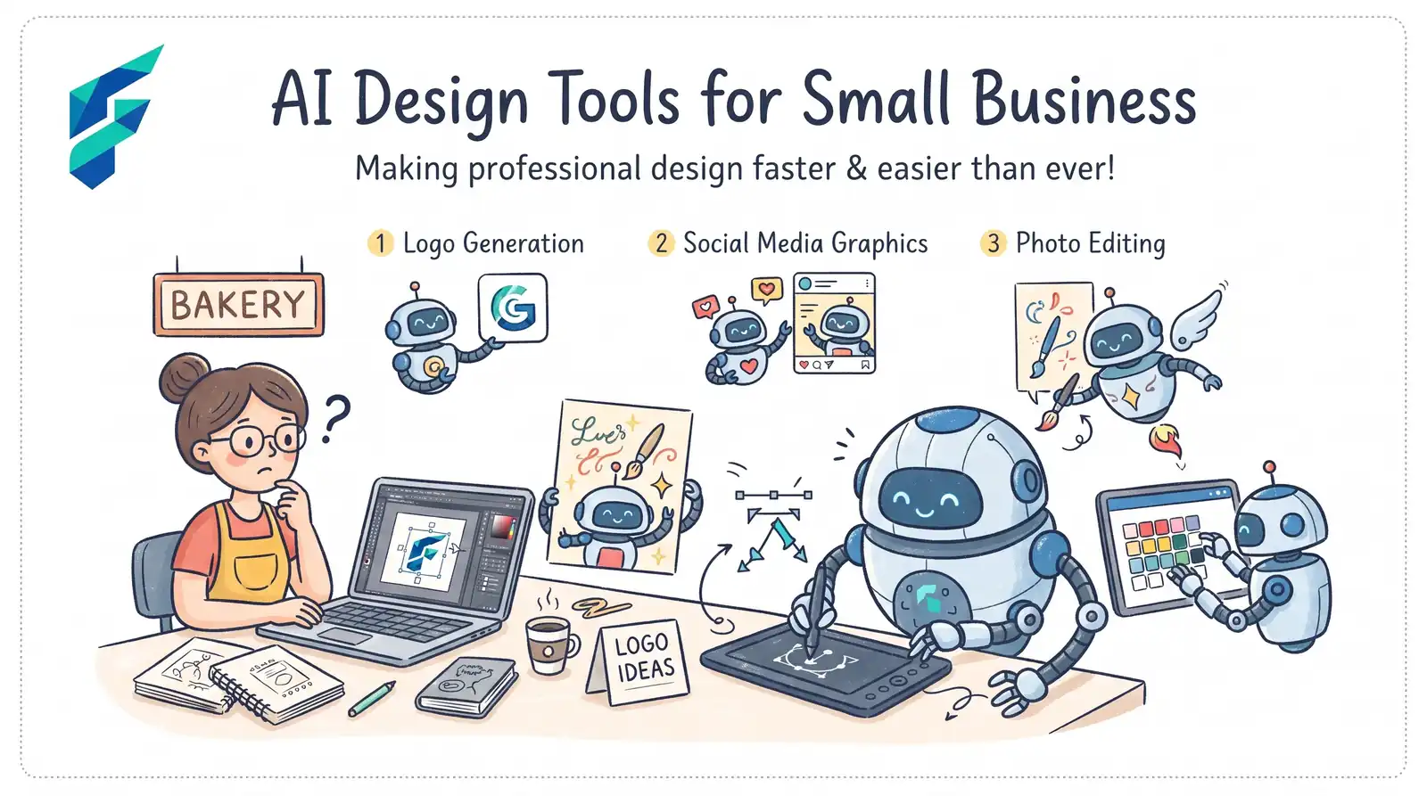 Visual comparison of manual design workflows versus AI-assisted design workflows for small businesses