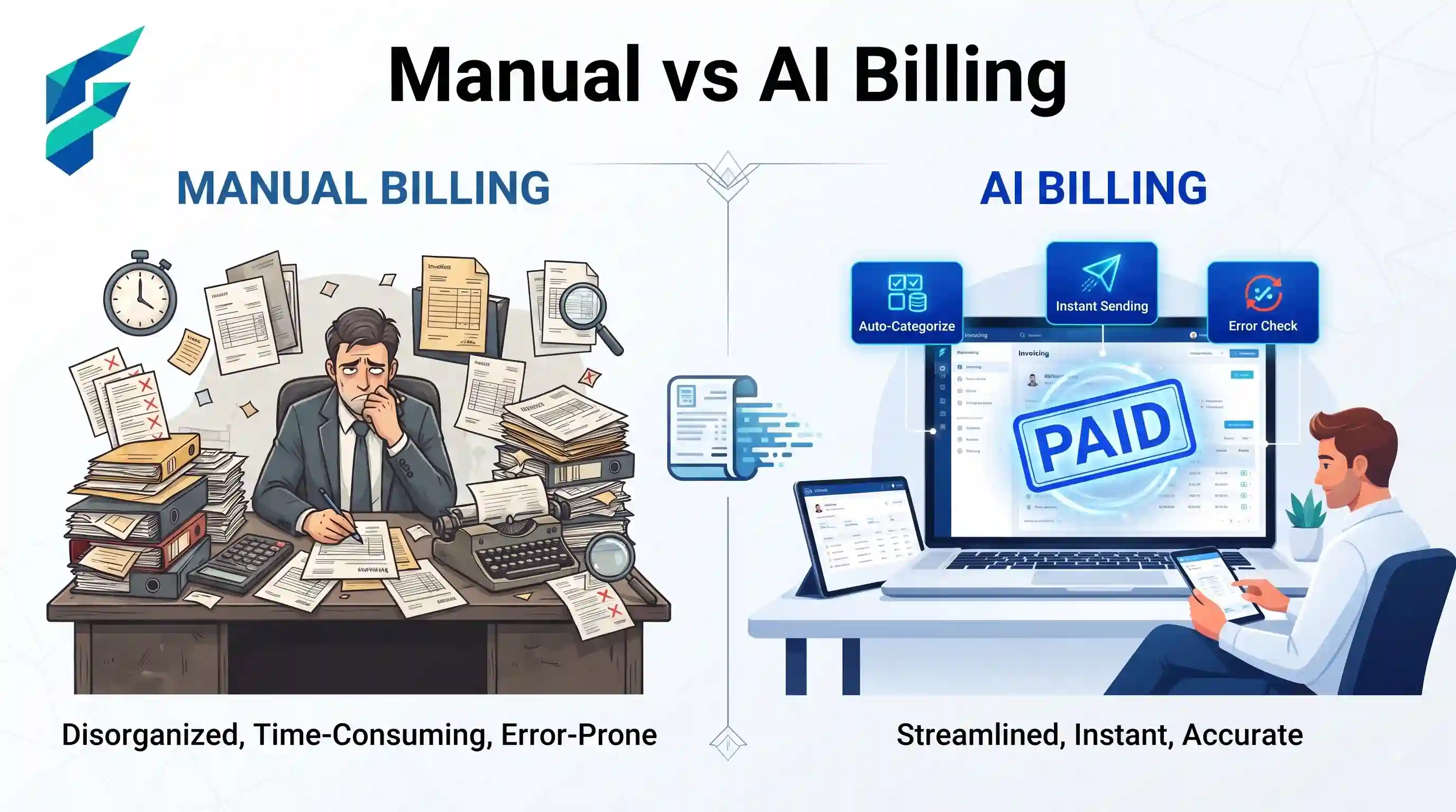 Visual breakdown of AI invoicing workflow: extraction, matching, and approval routing