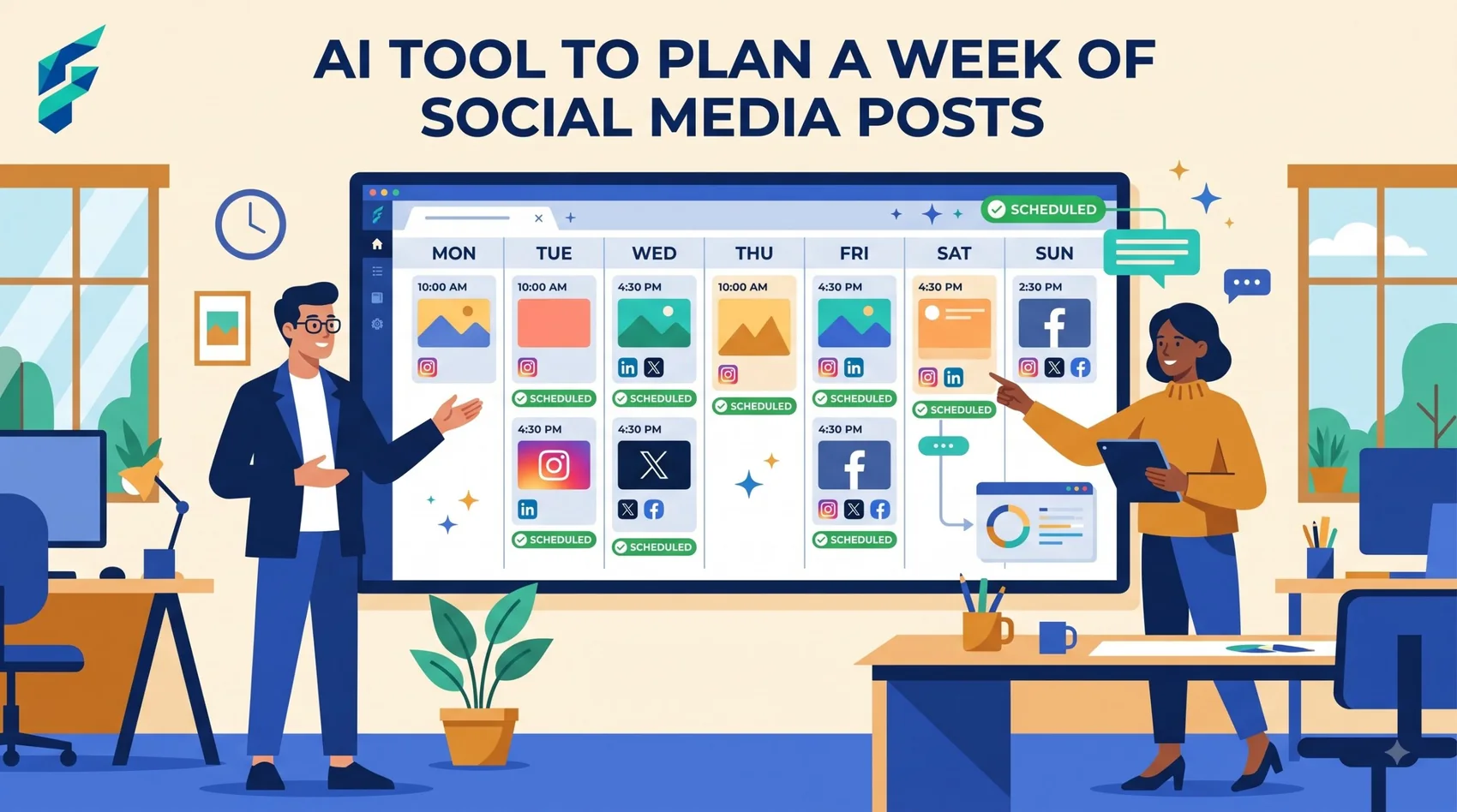 AI tool to plan a week of social media posts, bakery example week