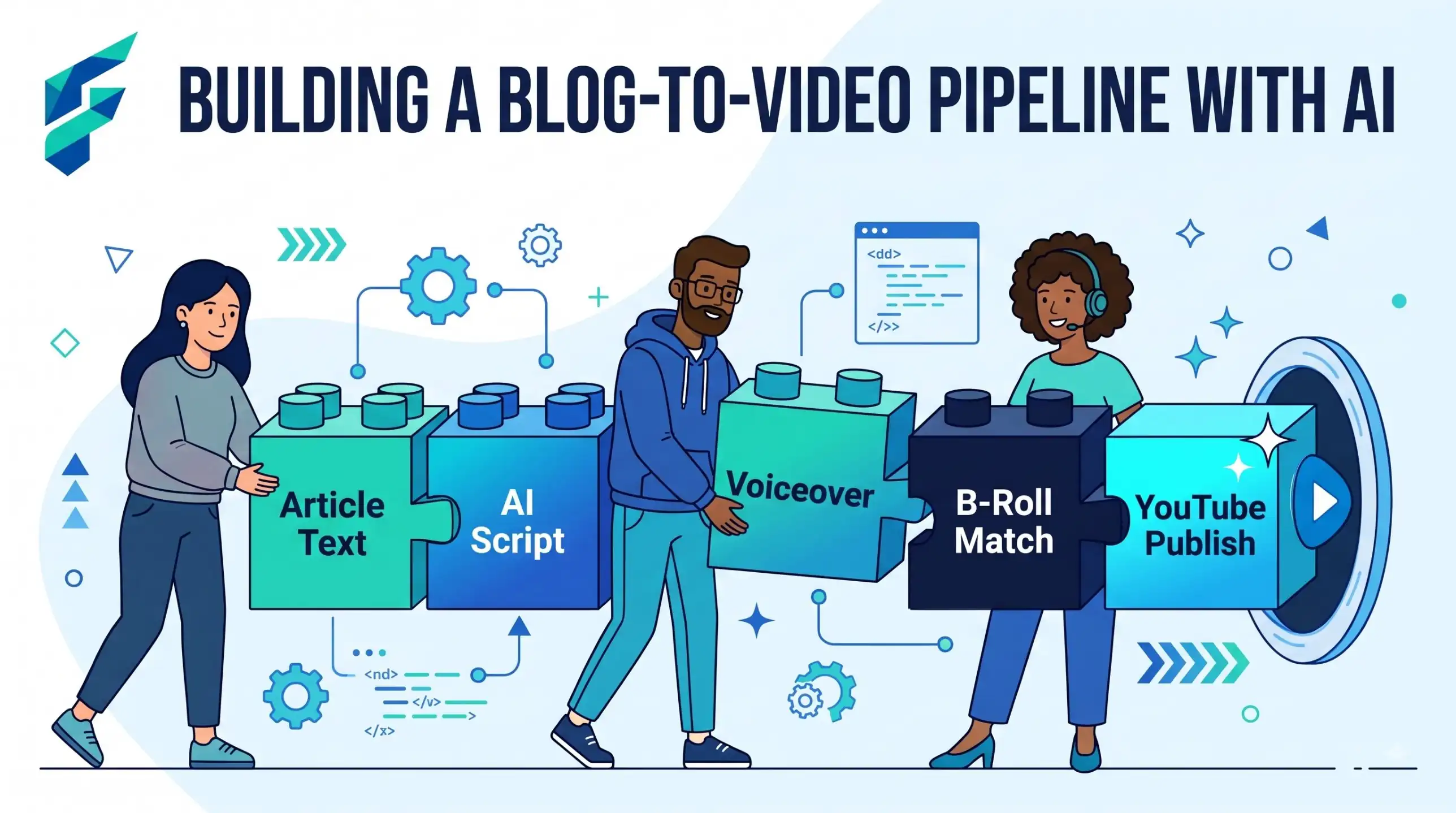 Blogger turning a blog post into a YouTube video shot list using an AI chatbot on a laptop