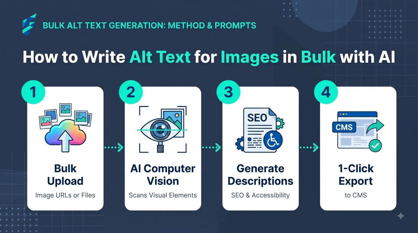 Alt text for images in bulk: a spreadsheet with draft and checked alt columns