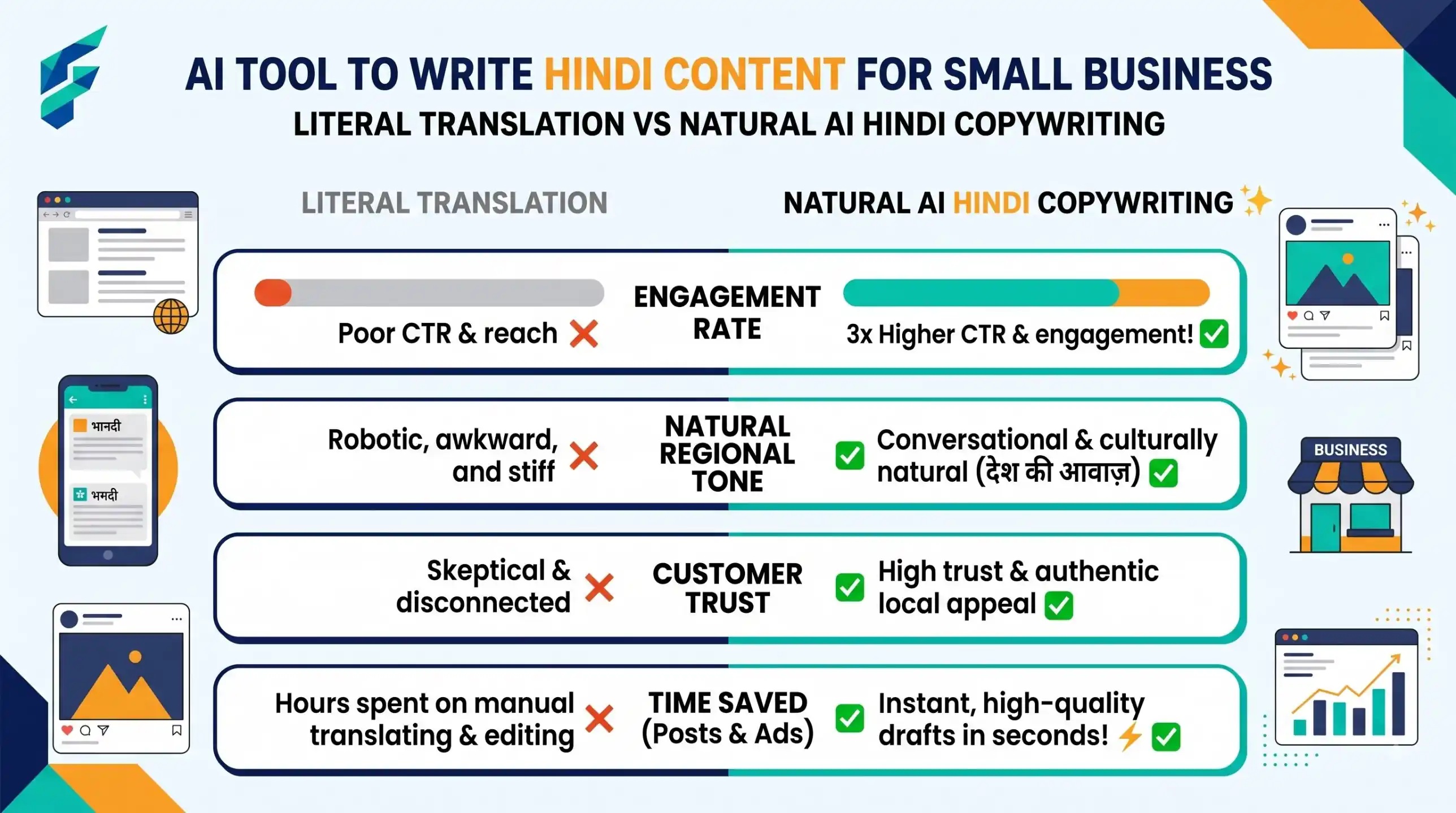 Hindi social media post written with an AI tool for a small business
