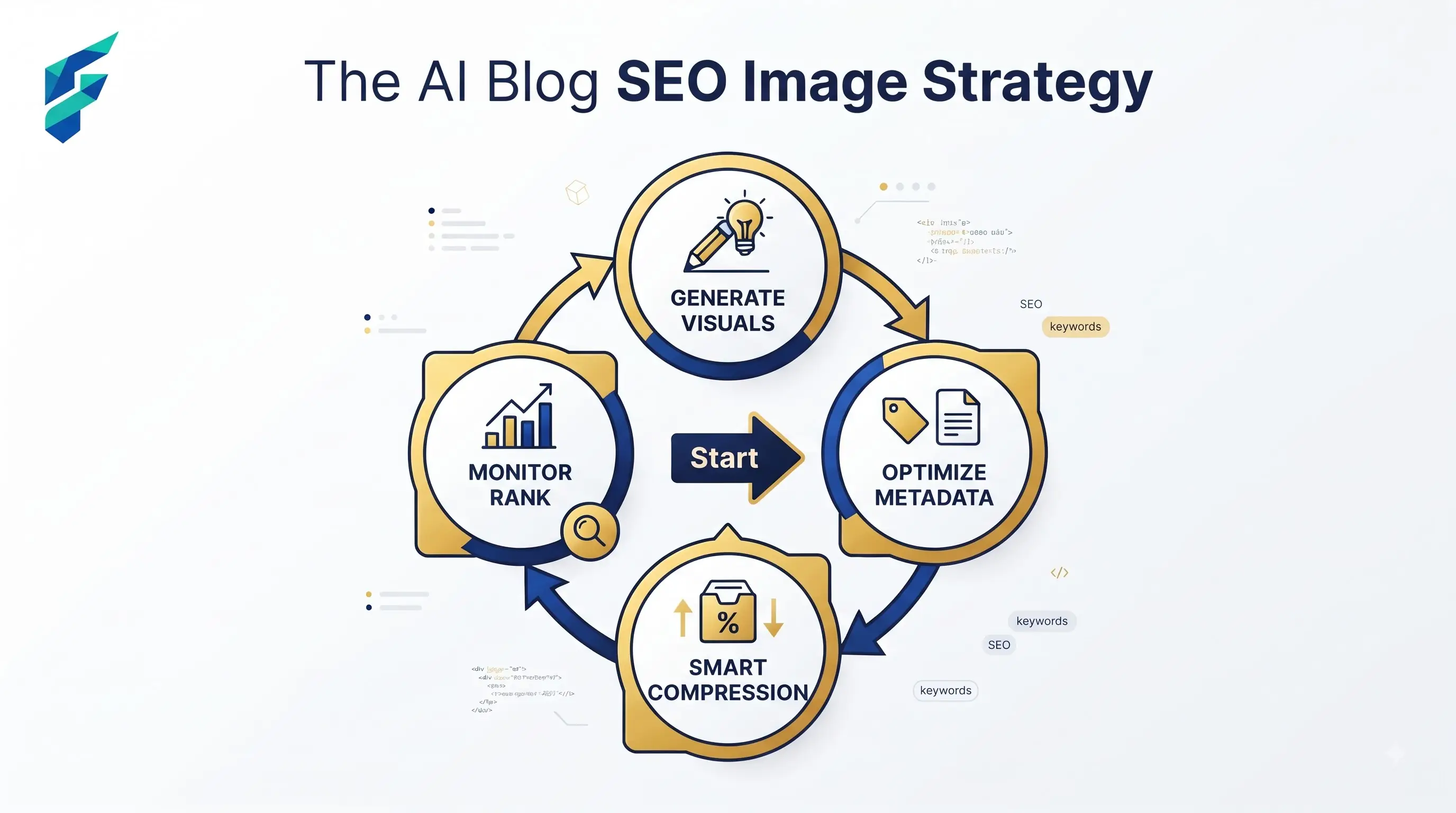 Visual workflow showing AI image generation, compression, and SEO optimization for blogs