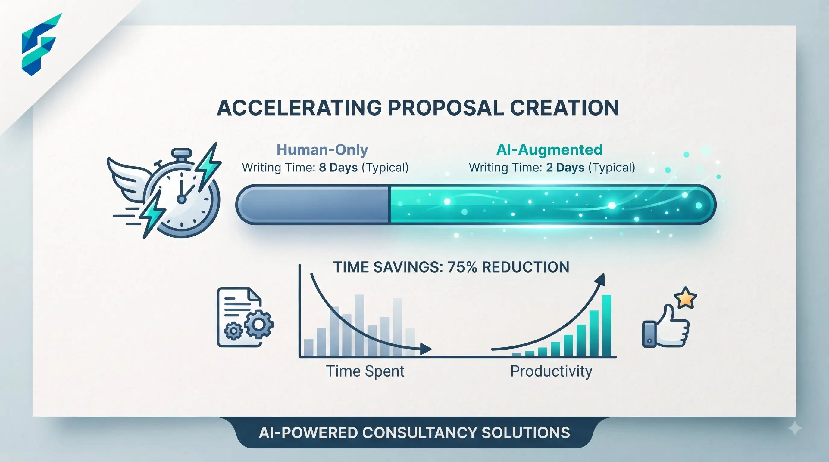 Visual comparison of manual proposal drafting versus AI-assisted proposal generation with brand consistency